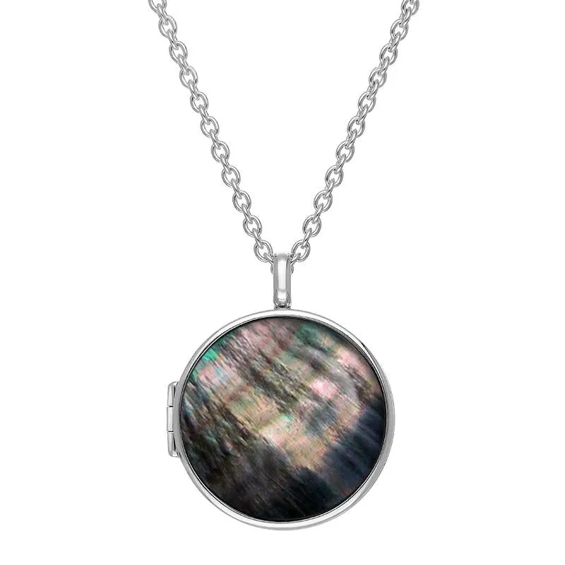 Sterling Silver Dark Mother of Pearl Large Round Locket sold by Jura Watches
