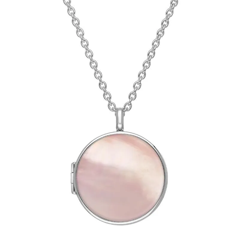 Sterling Silver Pink Mother of Pearl Large Round Locket sold by Jura Watches