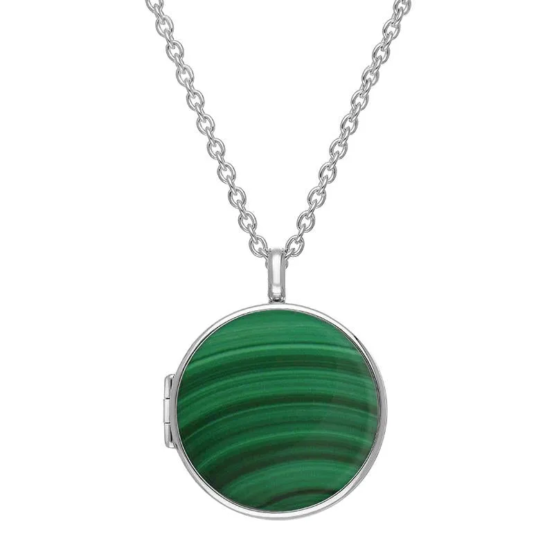 Sterling Silver Malachite Large Round Locket sold by Jura Watches