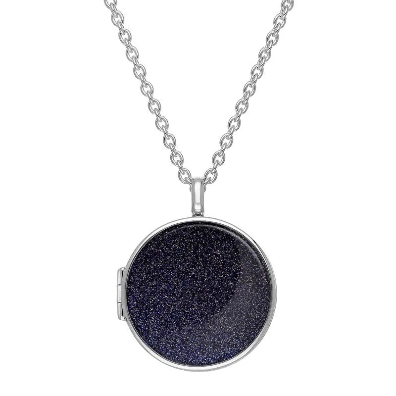 Sterling Silver Blue Goldstone Large Round Locket sold by Jura Watches