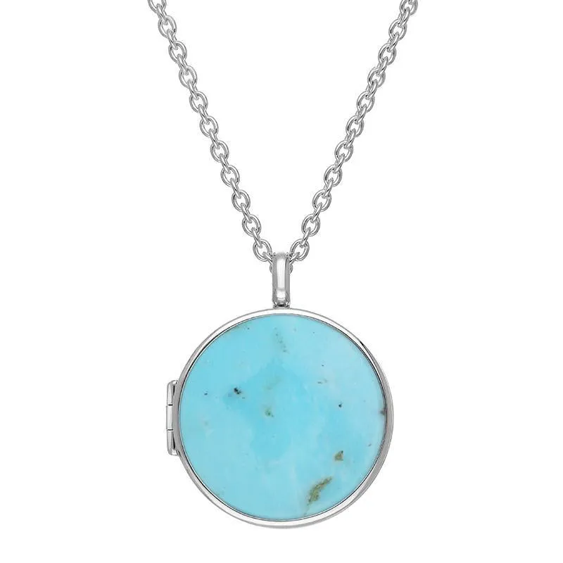 Sterling Silver Turquoise Large Round Locket sold by Jura Watches