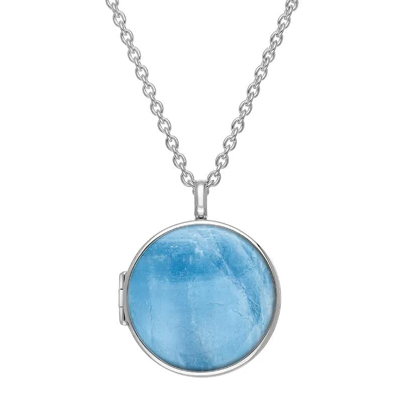 Sterling Silver Aquamarine Large Round Locket sold by Jura Watches