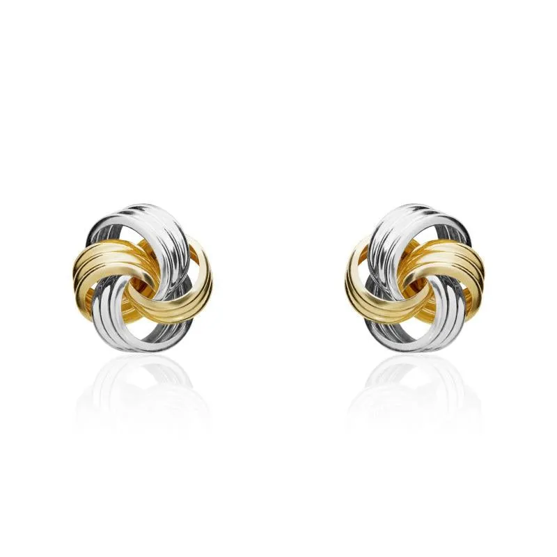 9ct Yellow and White Gold 8.5mm Ribbed Loop Knot Stud Earrings sold by Jura Watches