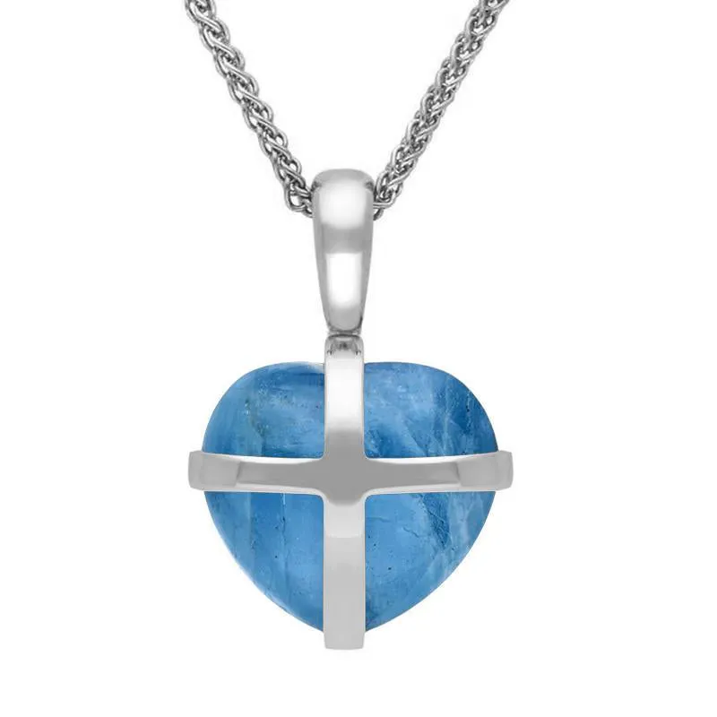 Sterling Silver Aquamarine Small Cross Heart Necklace made by C.W. Sellors