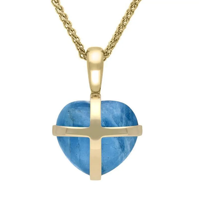 18ct Yellow Gold Aquamarine Small Cross Heart Necklace sold by Jura Watches