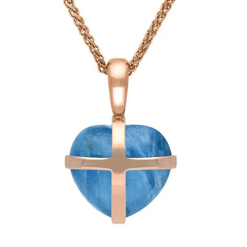 18ct Rose Gold Aquamarine Small Cross Heart Necklace sold by Jura Watches
