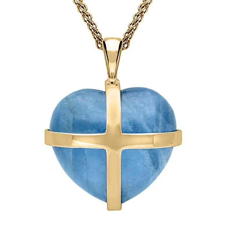 9ct Yellow Gold Aquamarine Large Cross Heart Necklace sold by Jura Watches