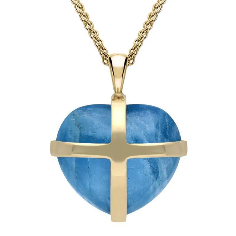 18ct Yellow Gold Aquamarine Medium Cross Heart Necklace sold by Jura Watches