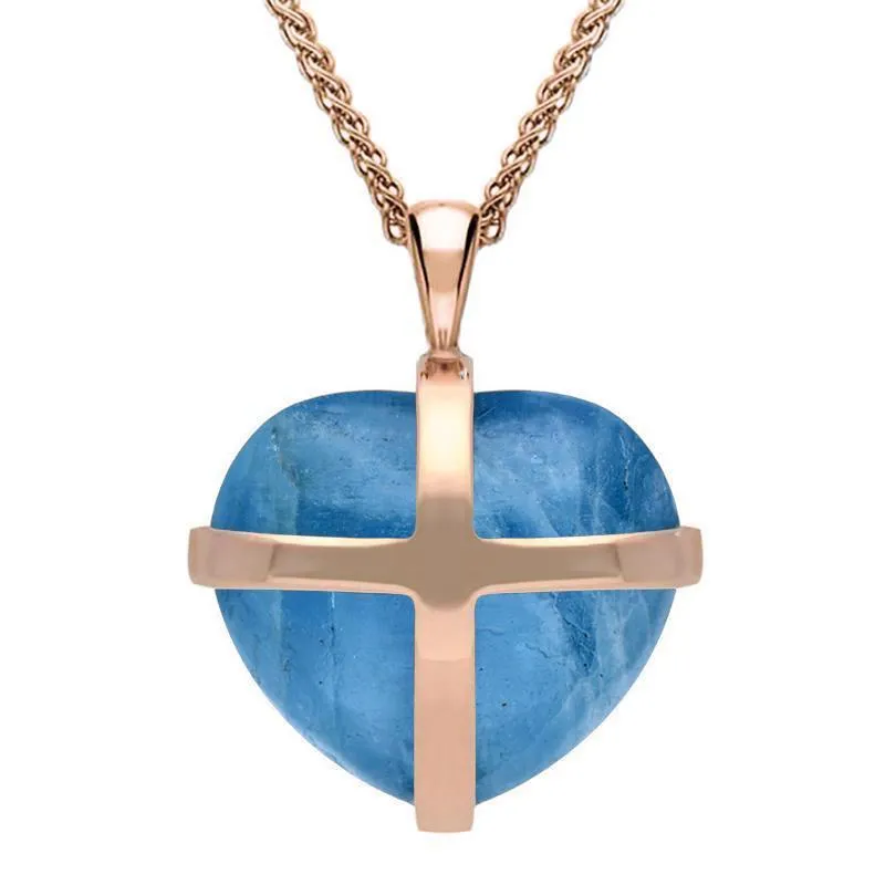 18ct Rose Gold Aquamarine Medium Cross Heart Necklace sold by Jura Watches