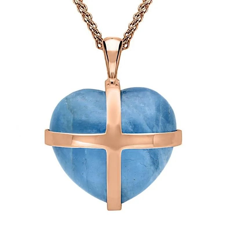 18ct Rose Gold Aquamarine Large Cross Heart Necklace sold by Jura Watches
