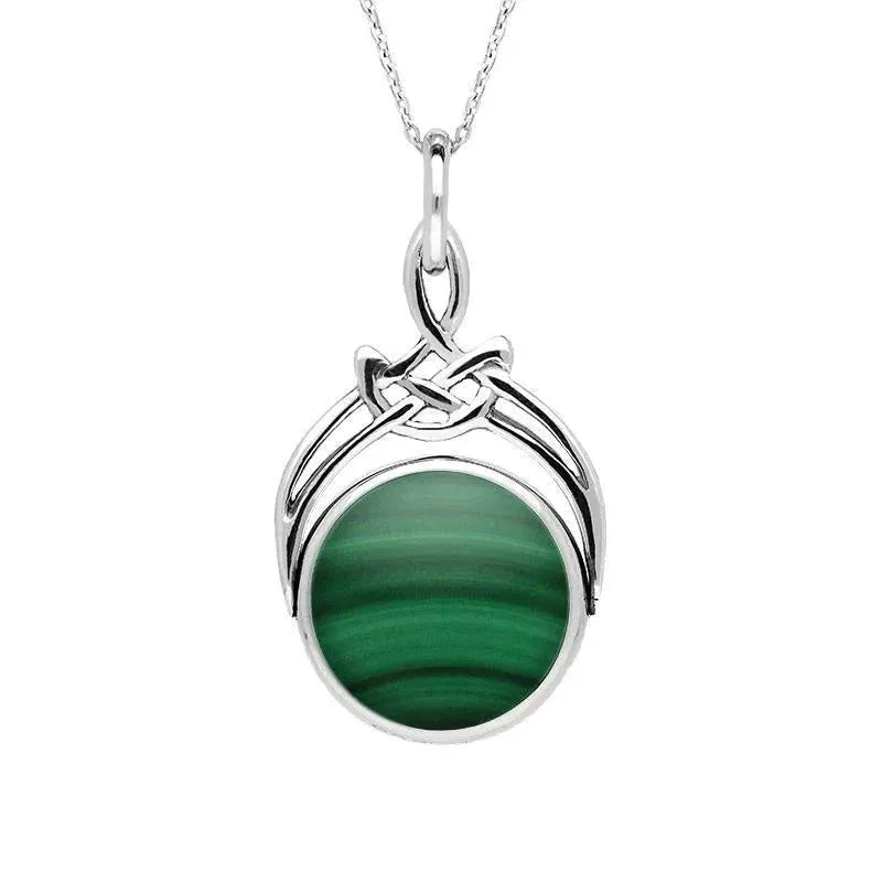 Sterling Silver Whitby Jet Malachite Round Swivel Fob Necklace sold by Jura Watches