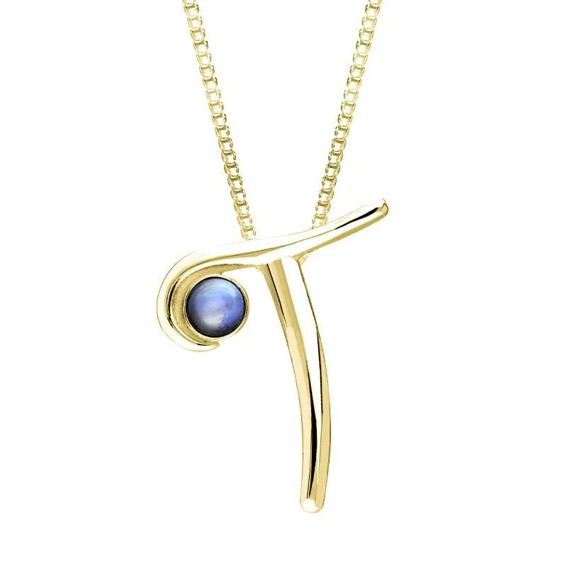 9ct Yellow Gold Moonstone Love Letters Initial T Necklace sold by Jura Watches