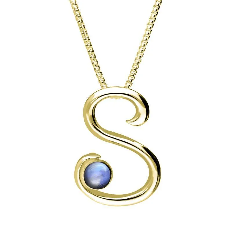 9ct Yellow Gold Moonstone Love Letters Initial S Necklace sold by Jura Watches