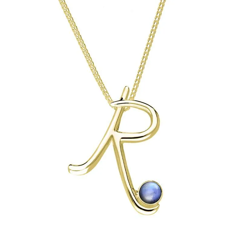 9ct Yellow Gold Moonstone Love Letters Initial R Necklace sold by Jura Watches