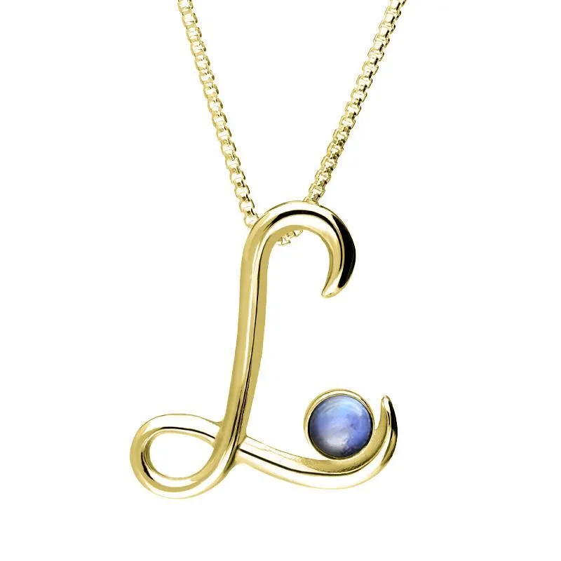 9ct Yellow Gold Moonstone Love Letters Initial L Necklace sold by Jura Watches
