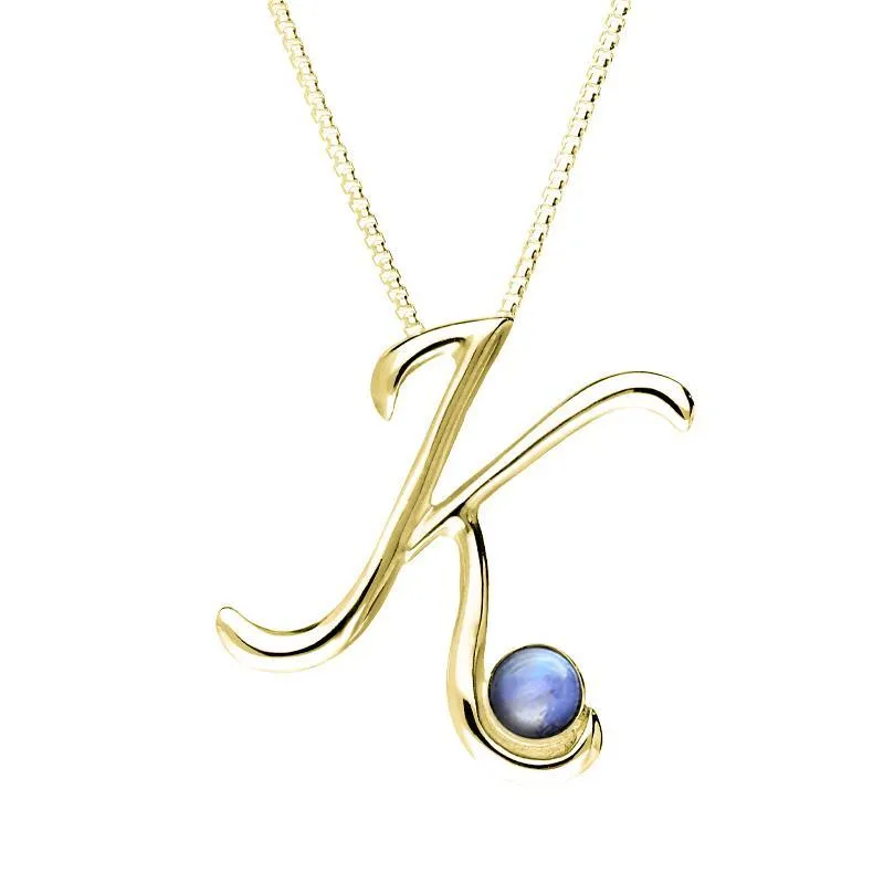 9ct Yellow Gold Moonstone Love Letters Initial K Necklace sold by Jura Watches