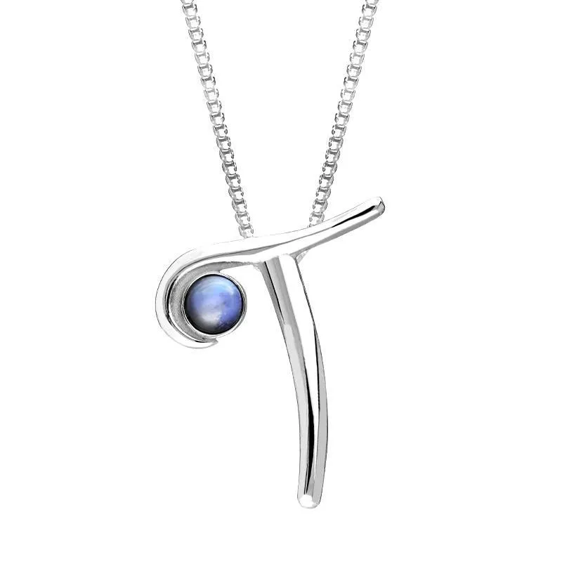 Sterling Silver Moonstone Love Letters Initial T Necklace sold by Jura Watches
