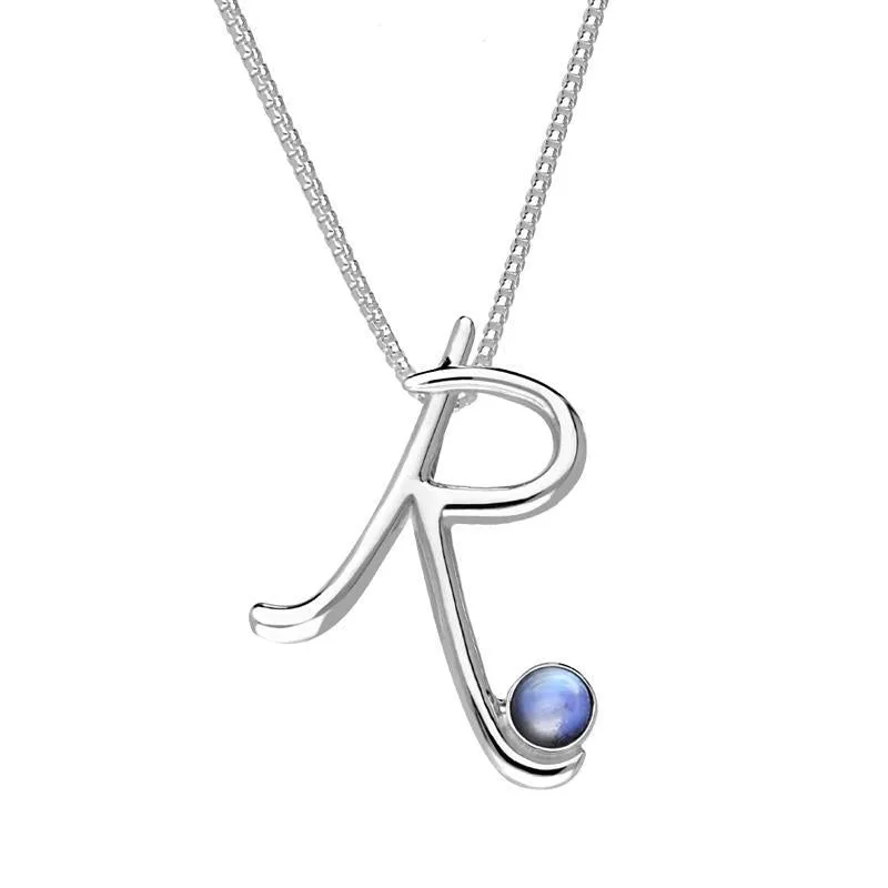Sterling Silver Moonstone Love Letters Initial R Necklace sold by Jura Watches