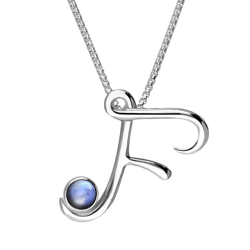 Sterling Silver Moonstone Love Letters Initial F Necklace sold by Jura Watches