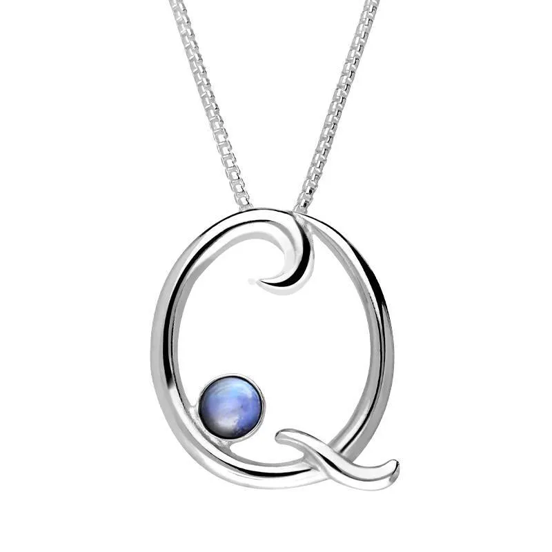 Sterling Silver Moonstone Love Letters Initial Q Necklace sold by Jura Watches