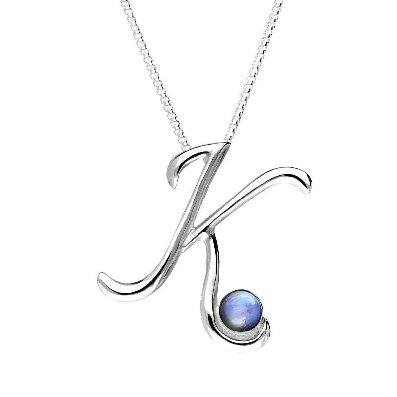 Sterling Silver Moonstone Love Letters Initial K Necklace sold by Jura Watches