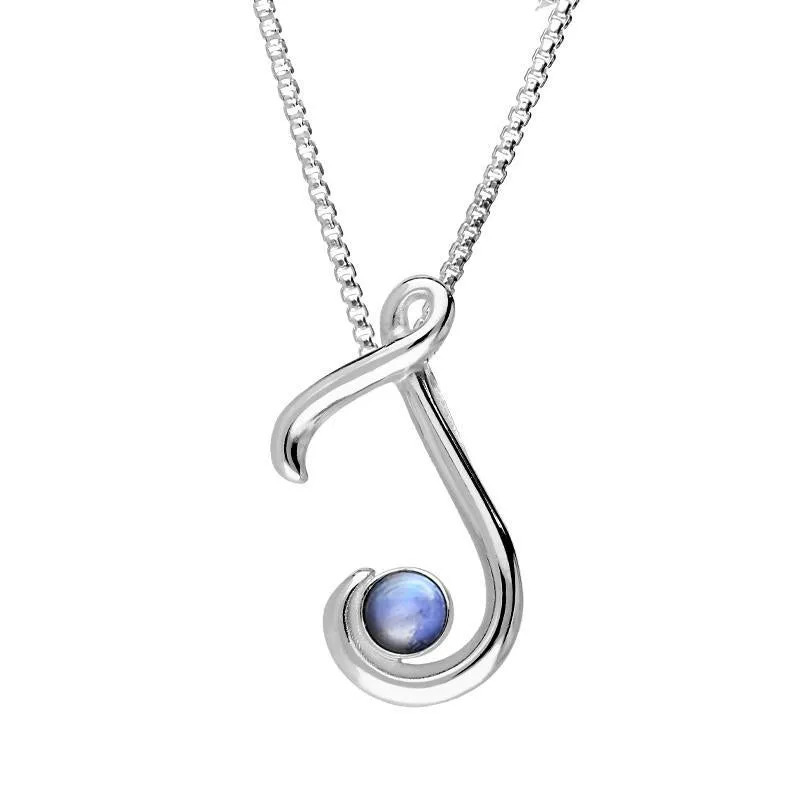 Sterling Silver Moonstone Love Letters Initial J Necklace sold by Jura Watches