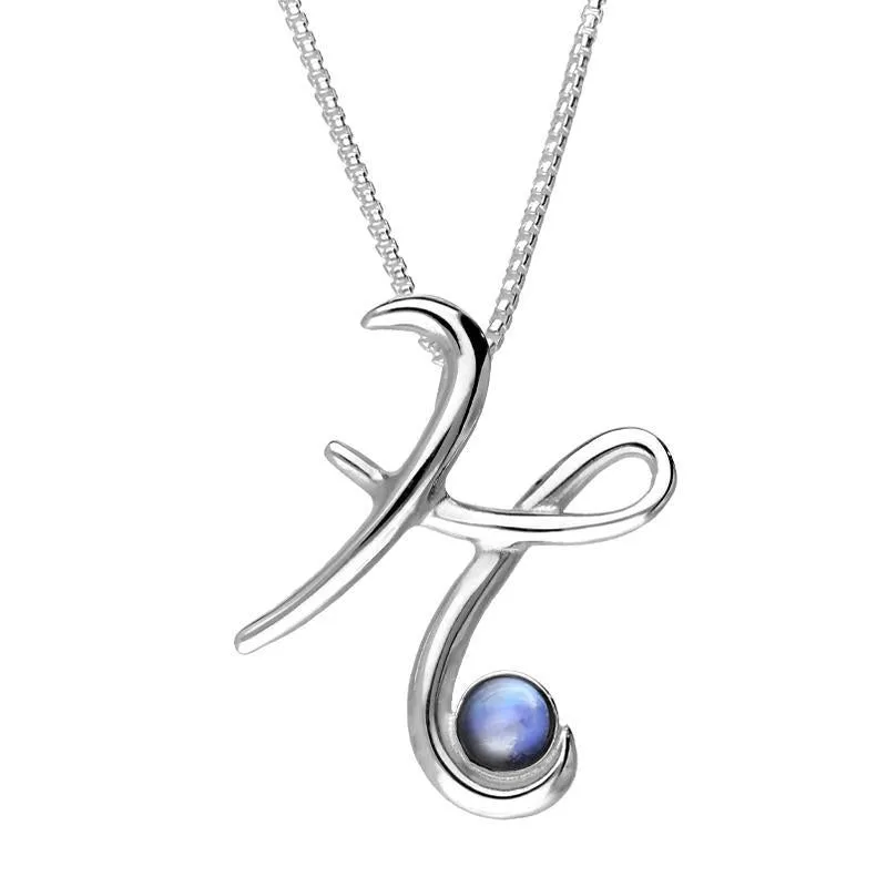 Sterling Silver Moonstone Love Letters Initial H Necklace sold by Jura Watches