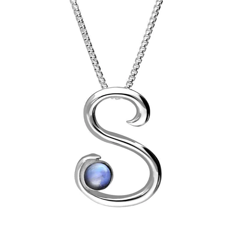 Sterling Silver Moonstone Love Letters Initial S Necklace sold by Jura Watches