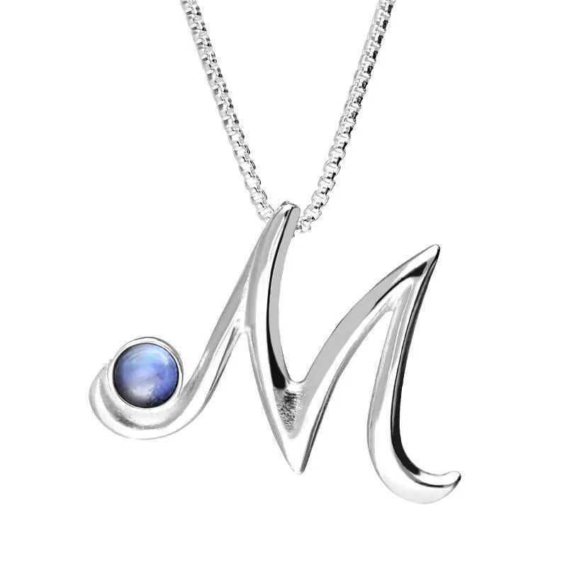 Sterling Silver Moonstone Love Letters Initial M Necklace sold by Jura Watches