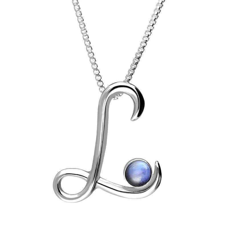 Sterling Silver Moonstone Love Letters Initial L Necklace sold by Jura Watches