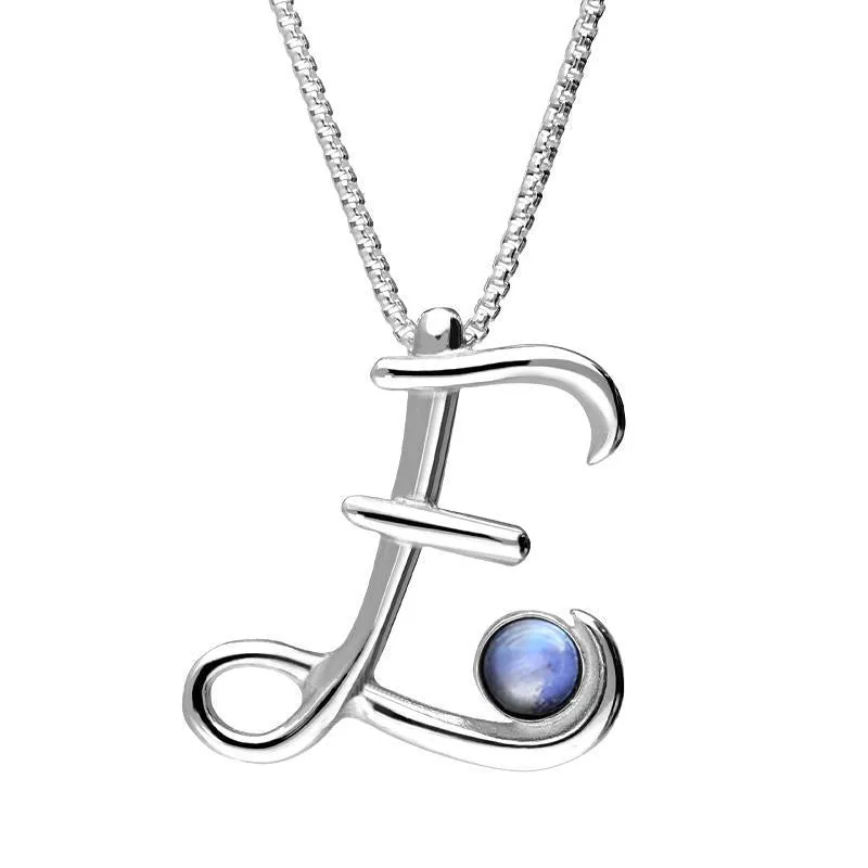 Sterling Silver Moonstone Love Letters Initial E Necklace sold by Jura Watches