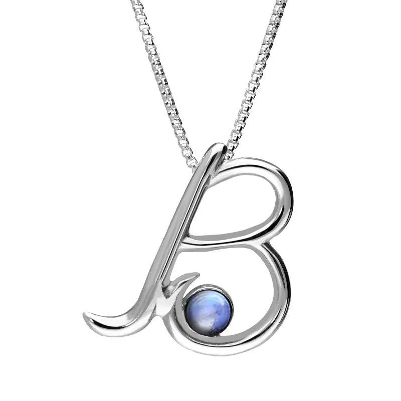 Sterling Silver Moonstone Love Letters Initial B Necklace sold by Jura Watches