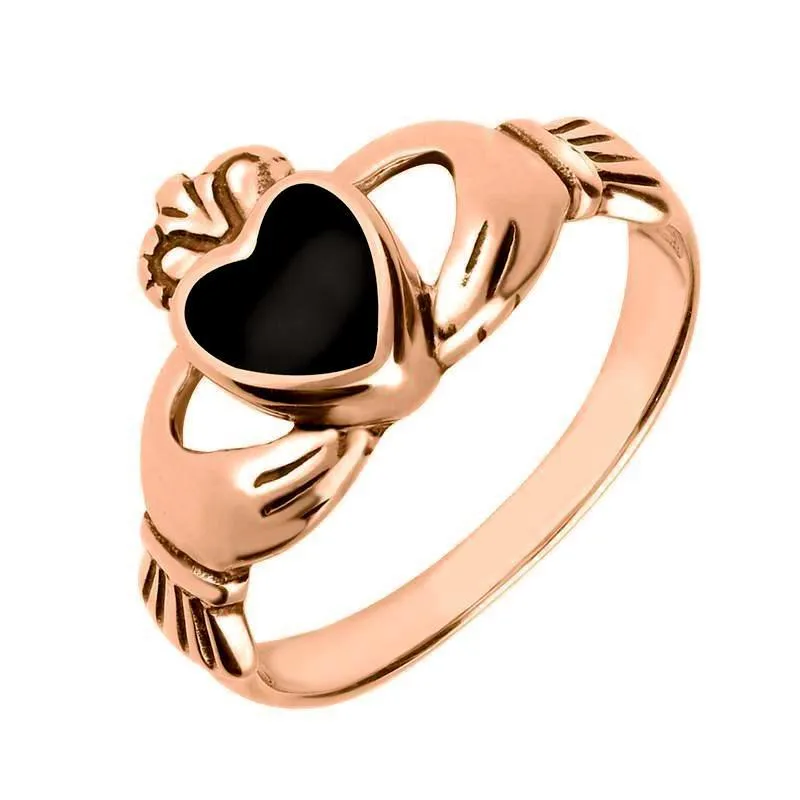 18ct Rose Gold Whitby Jet Claddagh Set Ring sold by Jura Watches