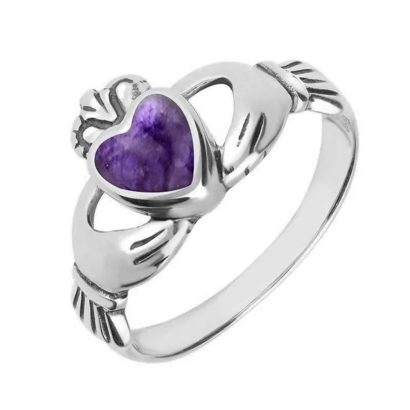 Sterling Silver Blue John Claddagh Set Ring sold by Jura Watches