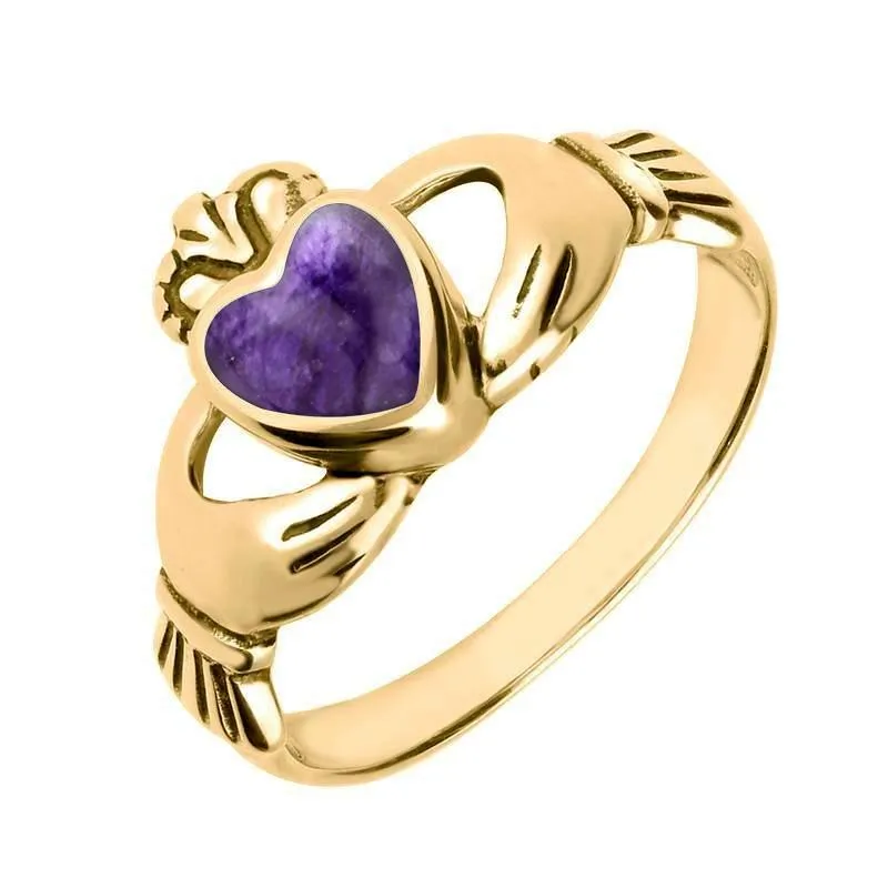 18ct Yellow Gold Blue John Claddagh Set Ring sold by Jura Watches