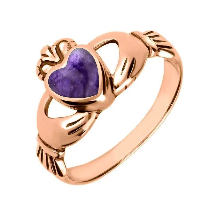 18ct Rose Gold Blue John Claddagh Set Ring sold by Jura Watches