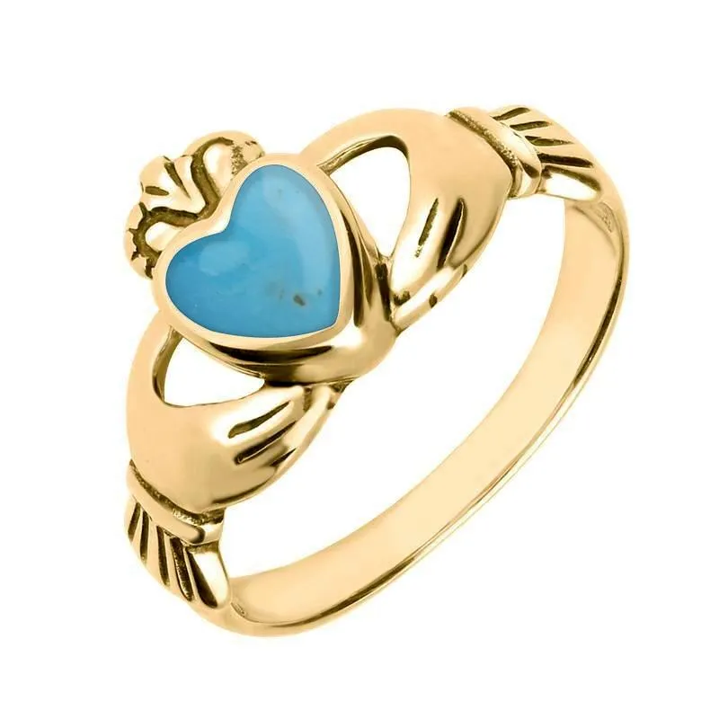 9ct Yellow Gold Turquoise Claddagh Set Ring sold by Jura Watches