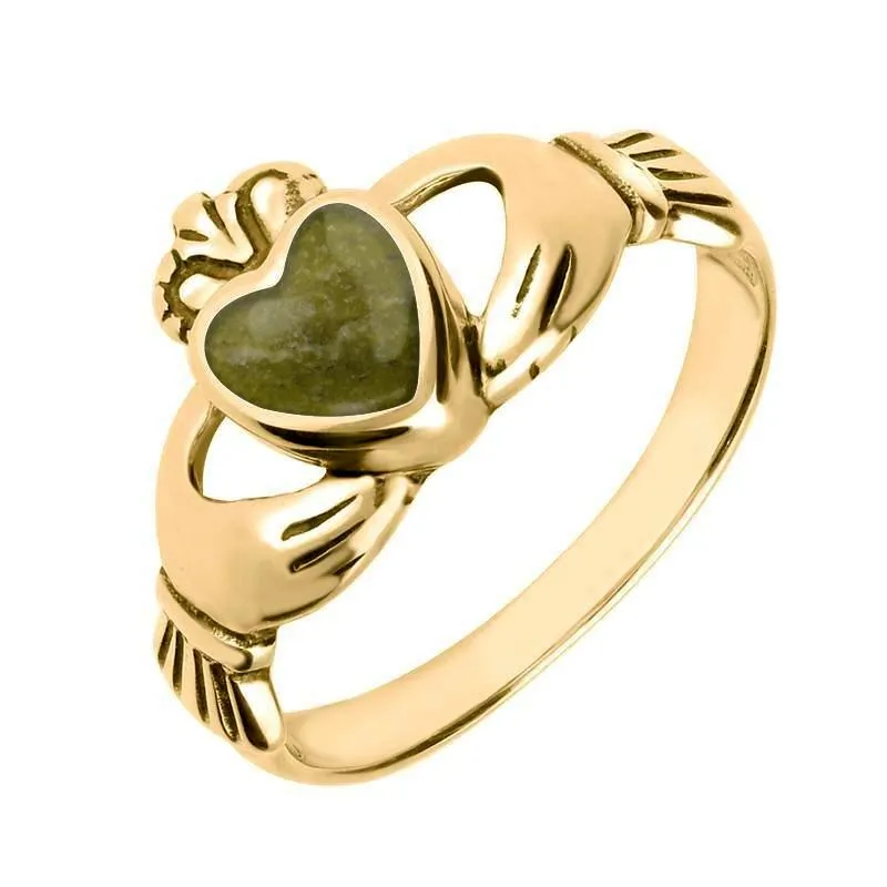 9ct Yellow Gold Connemara Green Marble Claddagh Set Ring sold by Jura Watches