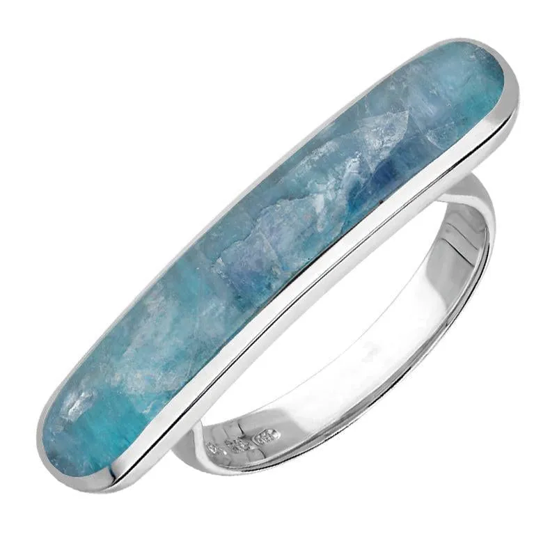 Sterling Silver Aquamarine Lineaire Long Oval Ring sold by Jura Watches