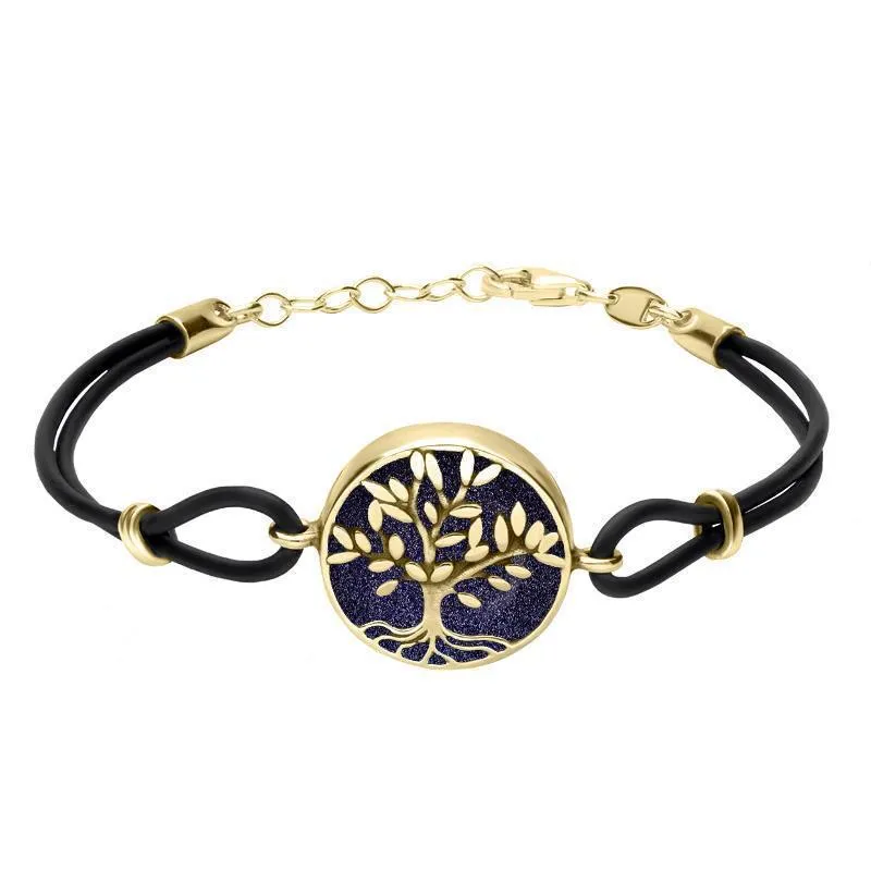 9ct Yellow Gold Blue Goldstone Cord Round Large Leaves Tree Of Life Bracelet sold by Jura Watches