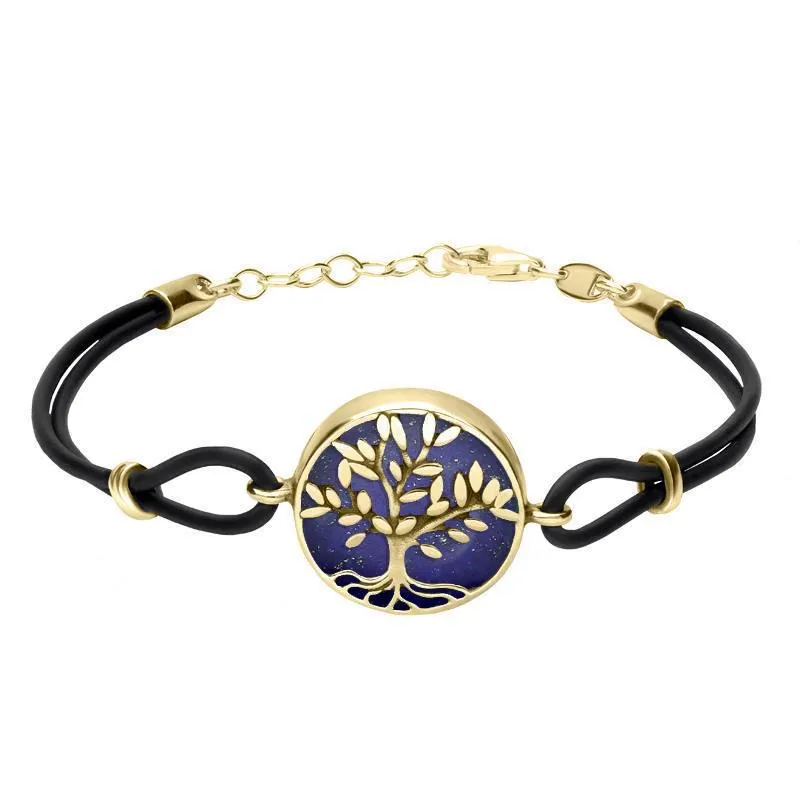 9ct Yellow Gold Lapis Lazuli Cord Round Large Leaves Tree Of Life Bracelet sold by Jura Watches