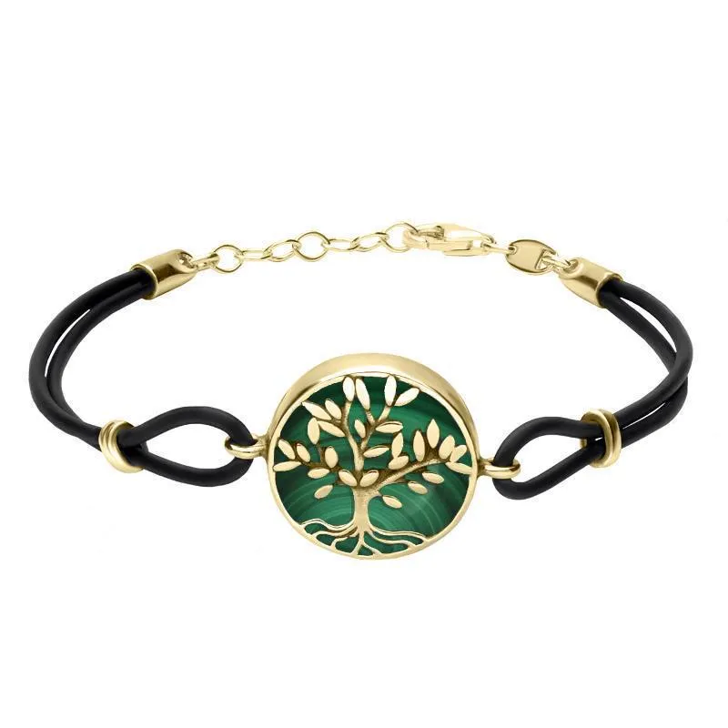 9ct Yellow Gold Malachite Cord Round Large Leaves Tree Of Life Bracelet sold by Jura Watches
