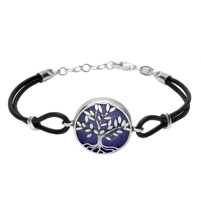 Sterling Silver Lapis Lazuli Cord Round Large Leaves Tree Of Life Bracelet sold by Jura Watches
