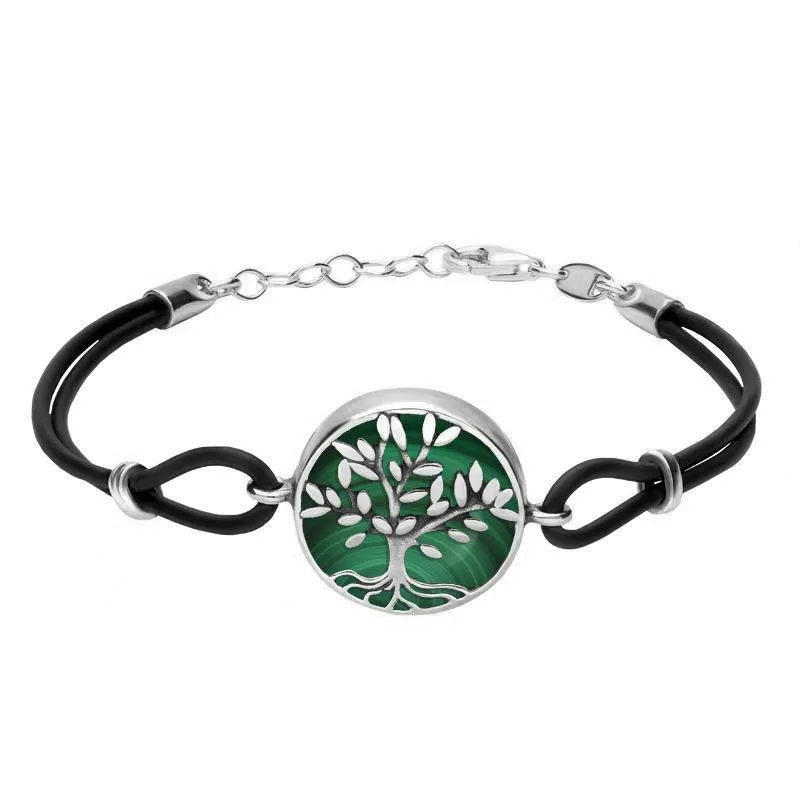 Sterling Silver Malachite Cord Round Large Leaves Tree Of Life Bracelet sold by Jura Watches