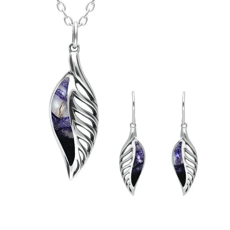 Sterling Silver Blue John Leaf Drop Two Piece Set sold by Jura Watches