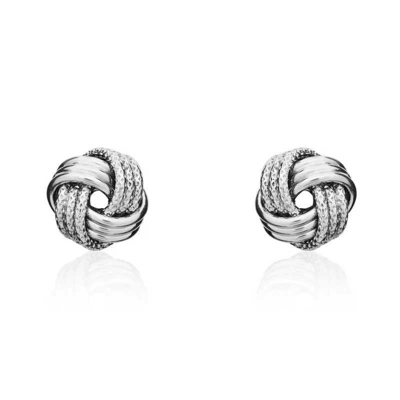 9ct White Gold 9.5mm Looped Knot Stud Earrings sold by Jura Watches