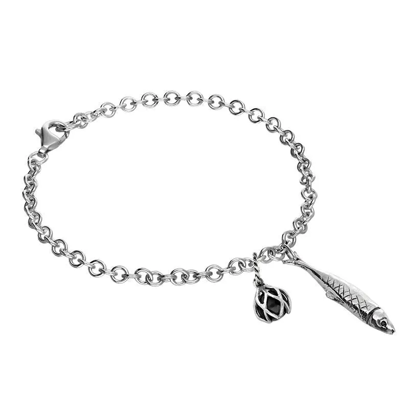 Sterling Silver Emma Stothard Silver Darling Whitby Jet Float Charm Bracelet sold by Jura Watches