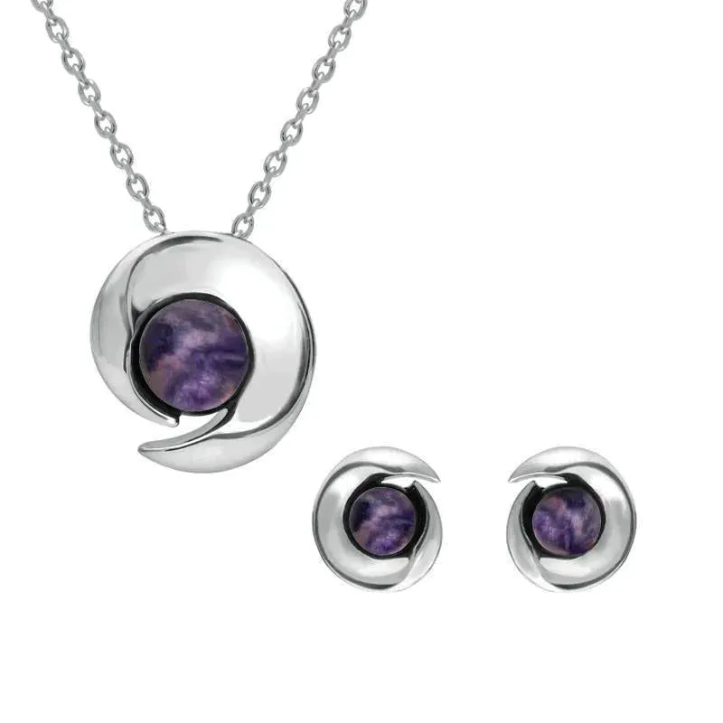 Sterling Silver Blue John Round Spiral Two Piece Set sold by Jura Watches