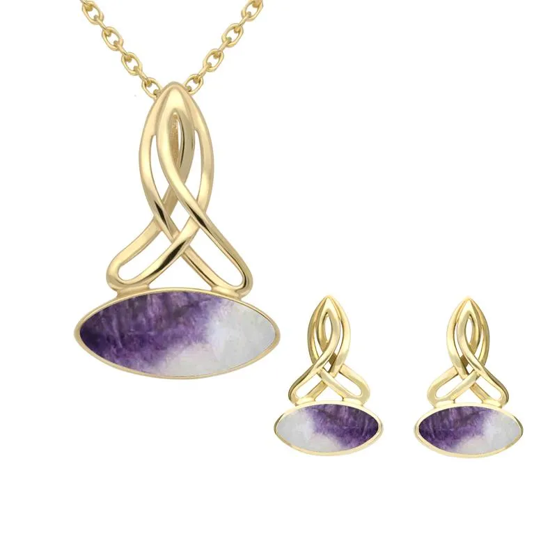 9ct Yellow Gold Blue John Wide Marquise Celtic Two Piece Set sold by Jura Watches