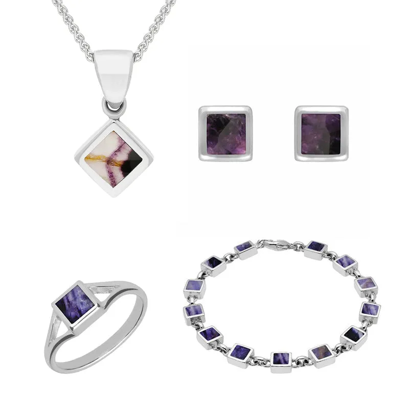 Sterling Silver Blue John Square Four Piece Set sold by Jura Watches
